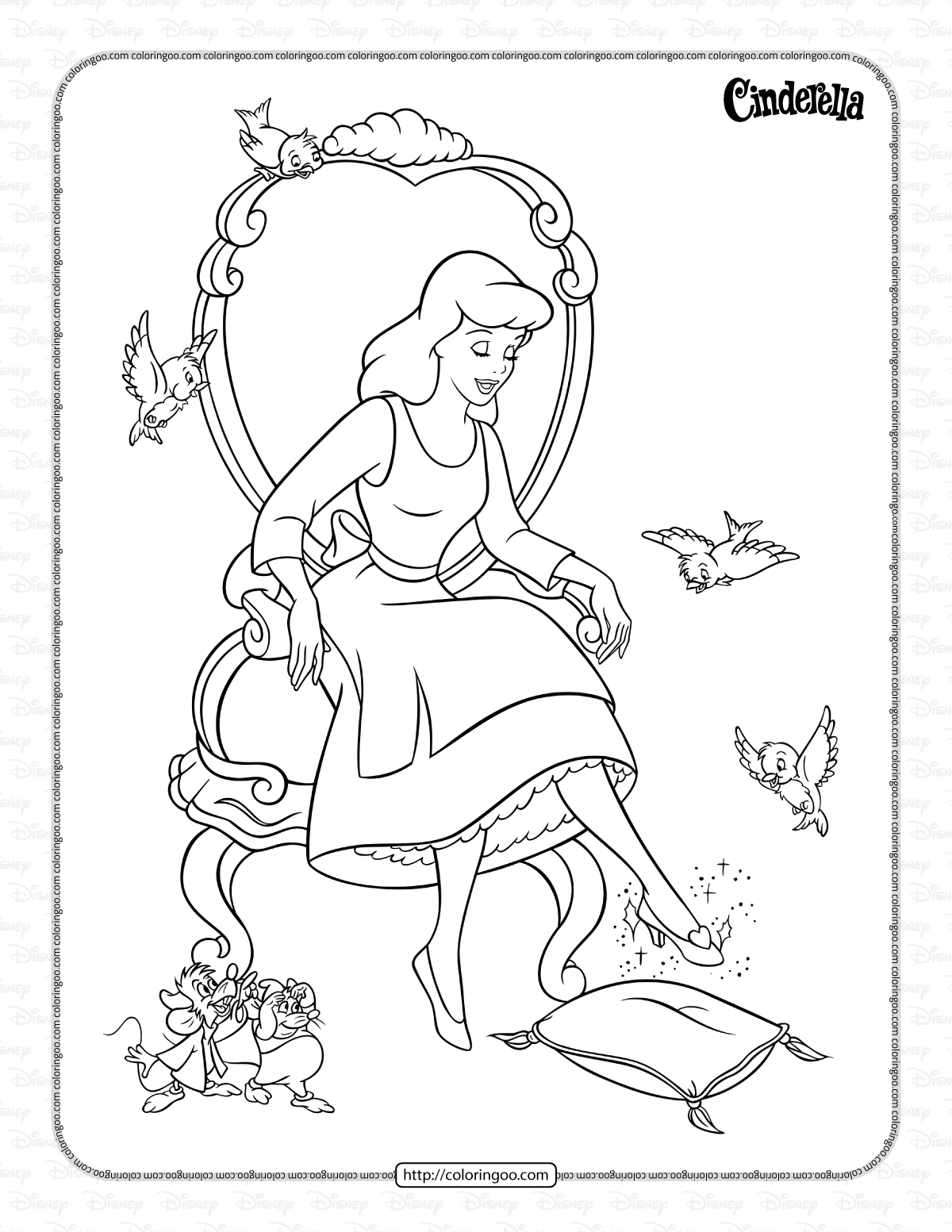 cinderella getting ready for ball coloring page