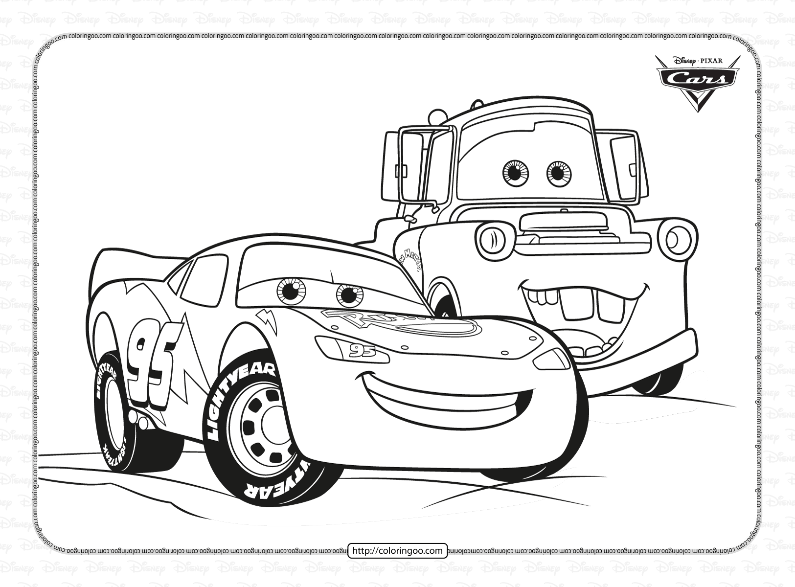 lightning mcqueen and tow mater coloring page