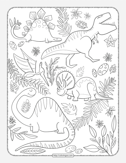 dinosaurs doodle pdf coloring page