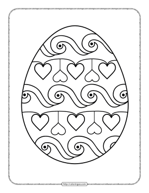 Easter Egg with Hearts Pdf Coloring Page