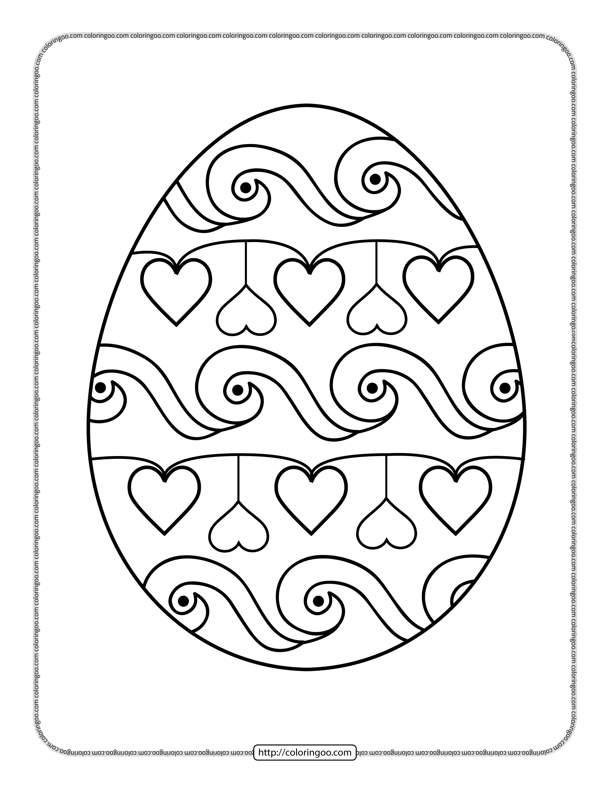 Easter Egg with Hearts Pdf Coloring Page