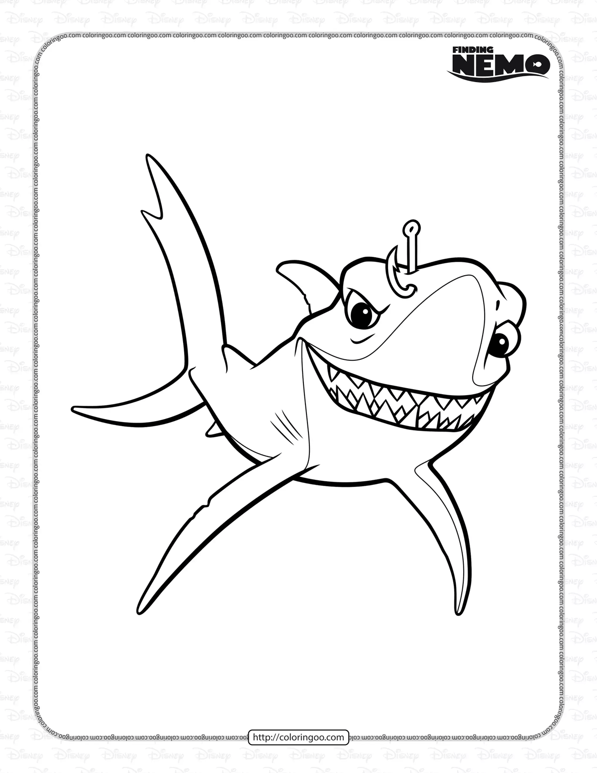 finding nemo shark chum coloring pages