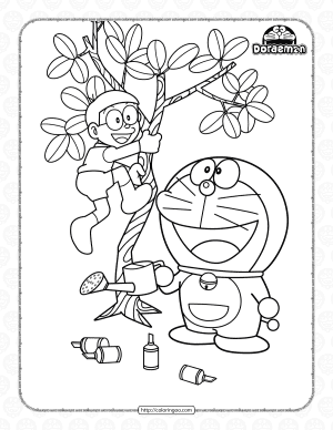 Free Doraemon Nobita Climbing a Tree Coloring Page