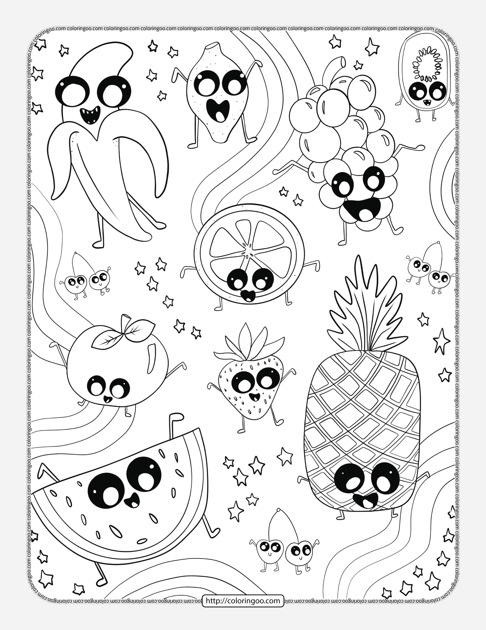 fruits doodle pdf coloring page