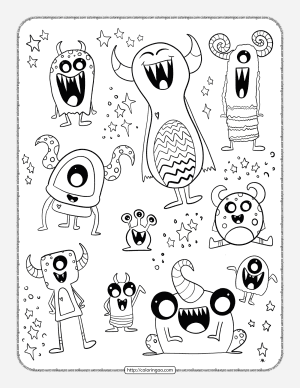 Monsters Doodle Pdf Coloring Page
