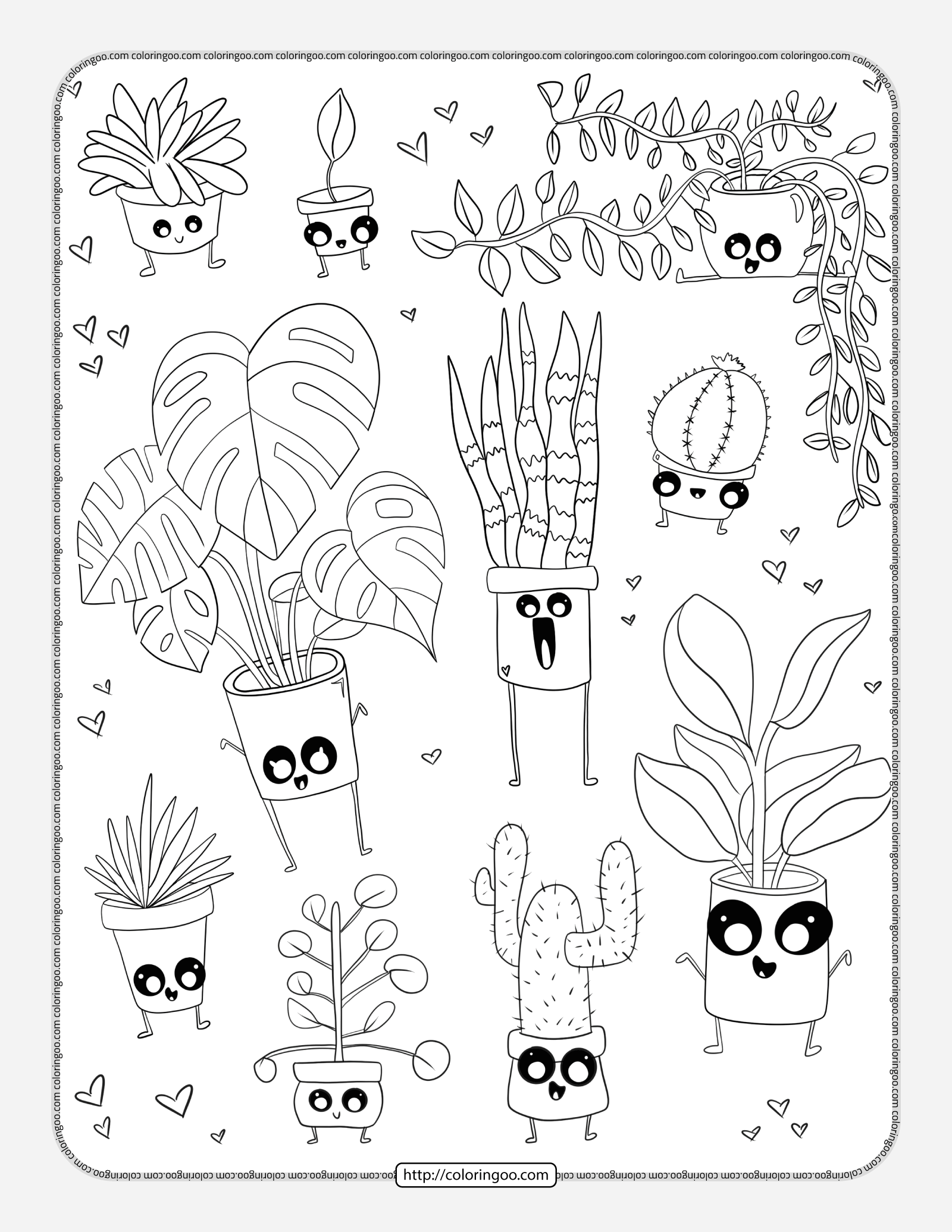 plants doodle pdf coloring page