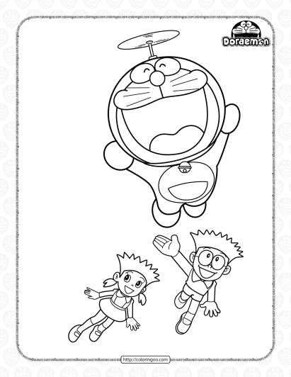 printable doraemon is flying coloring sheet