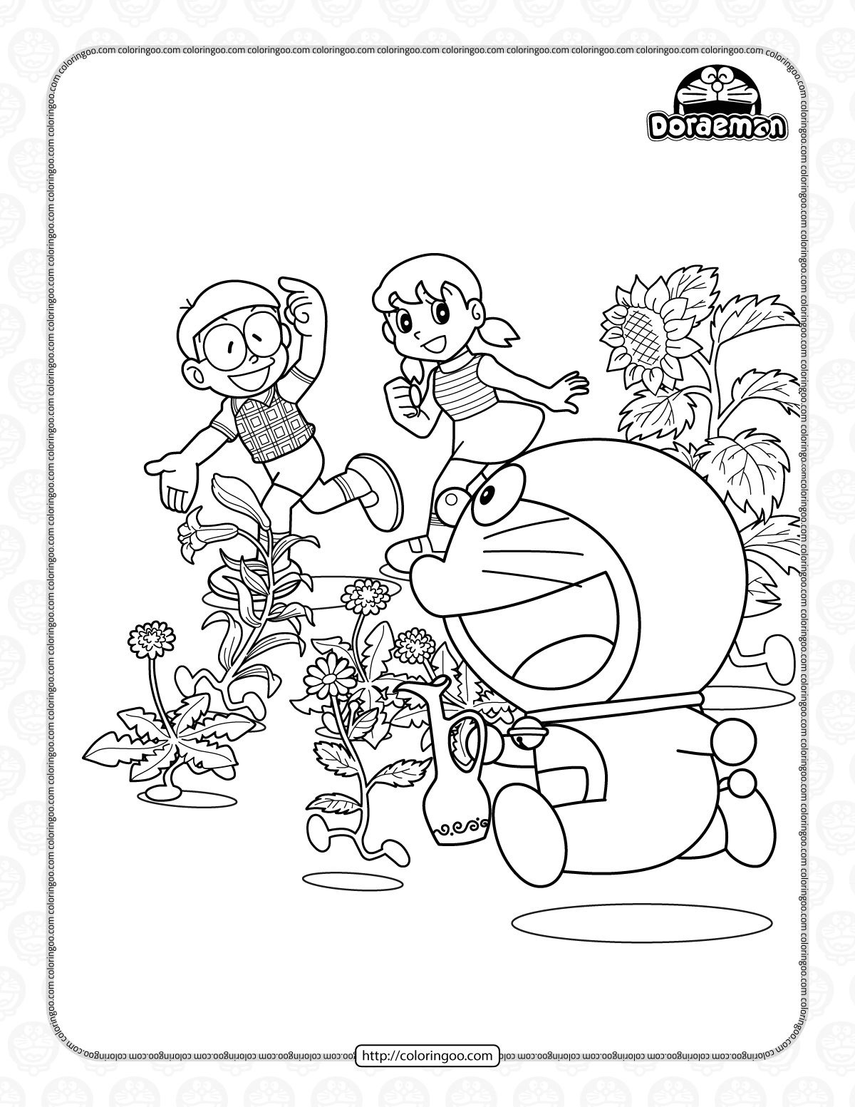 printable doraemon nobita and shizuka coloring page