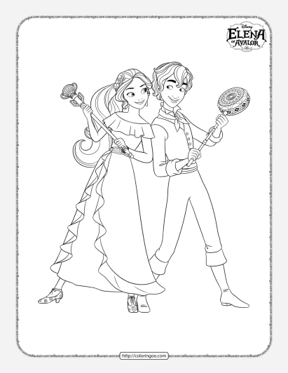 printable elena and meteo dancing coloring page