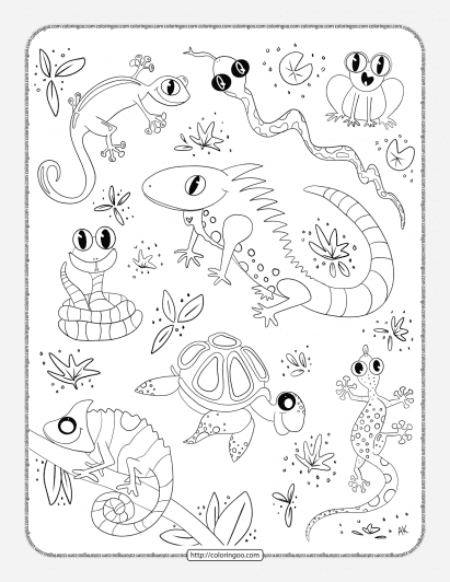 Reptiles Doodle Pdf Coloring Page