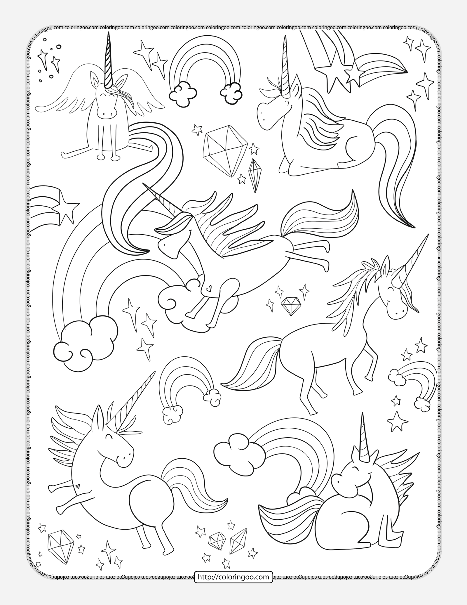 unicorns doodle pdf coloring page