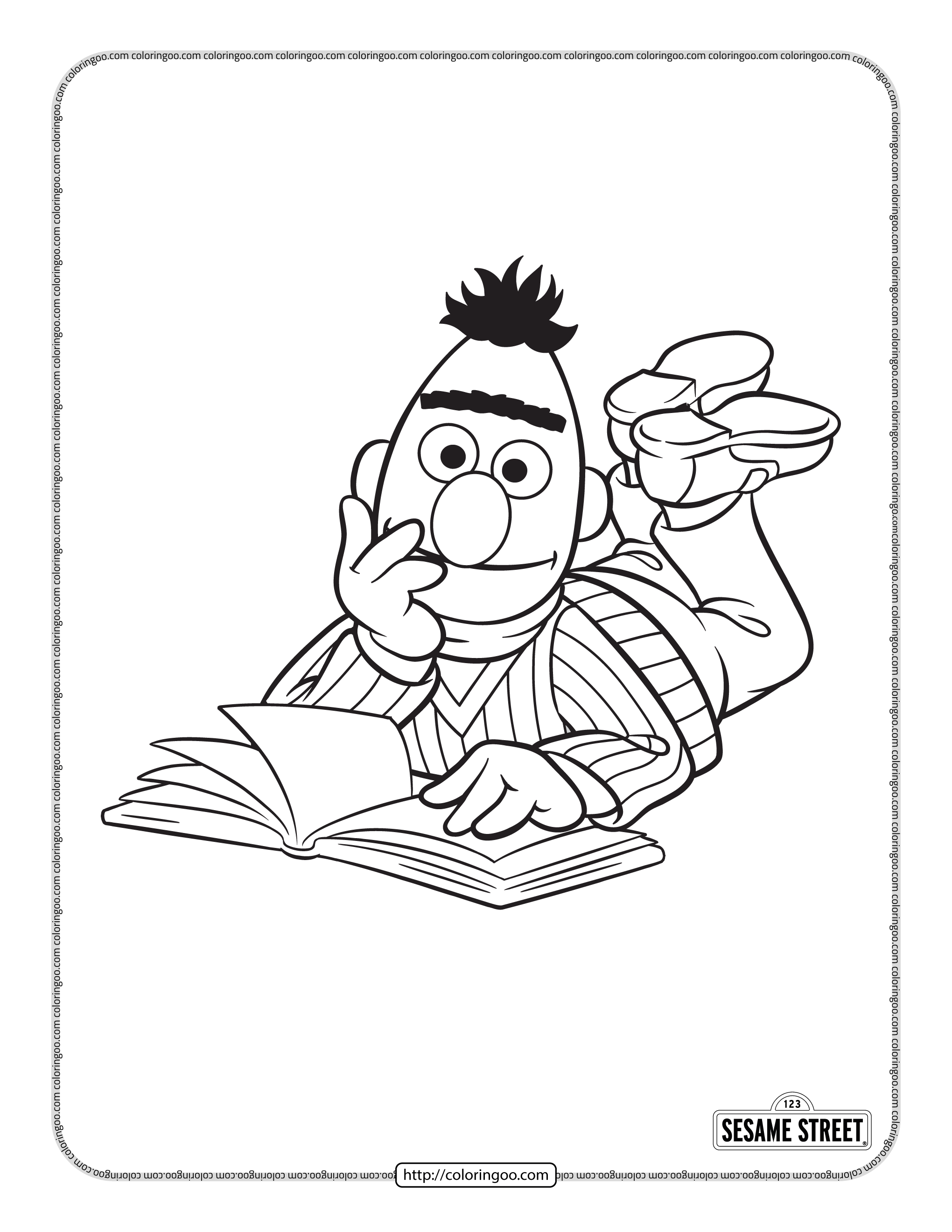 bert reading a book pdf coloring page
