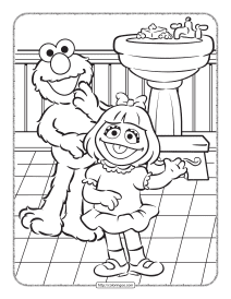 elmo and zoe in the bathroom coloring page