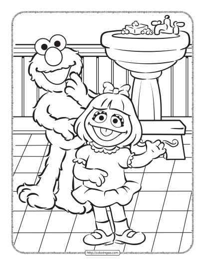 elmo and zoe in the bathroom coloring page