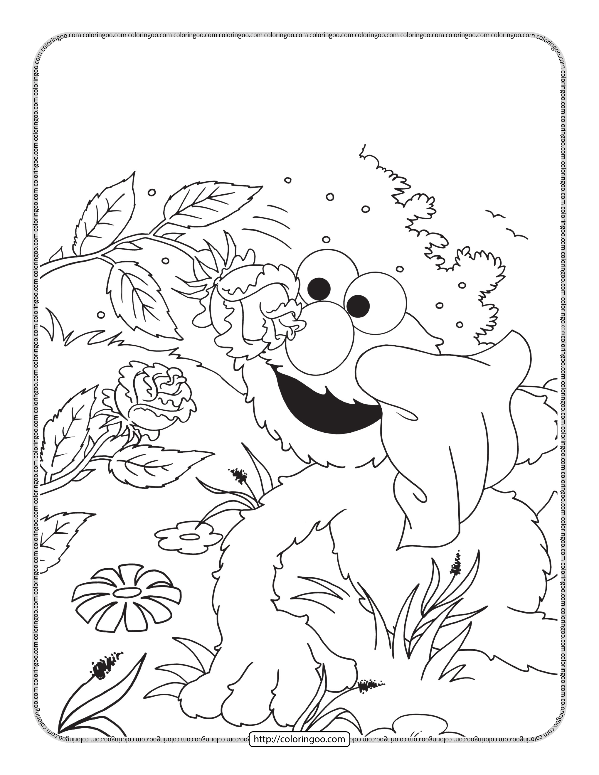 elmo in the garden coloring page