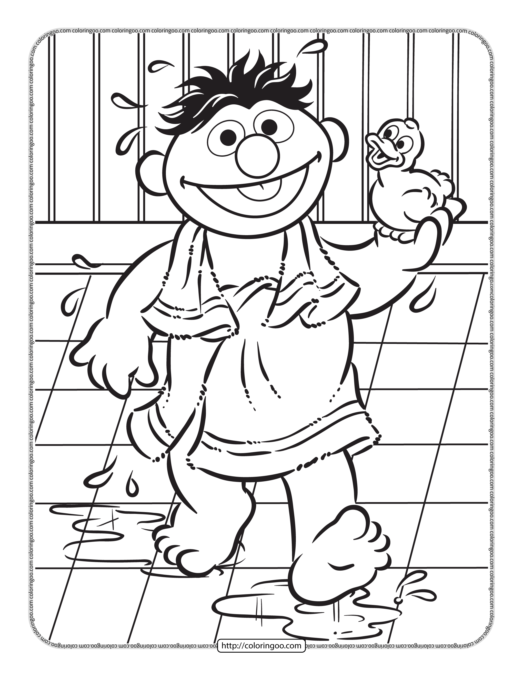 ernie in the bathroom coloring page