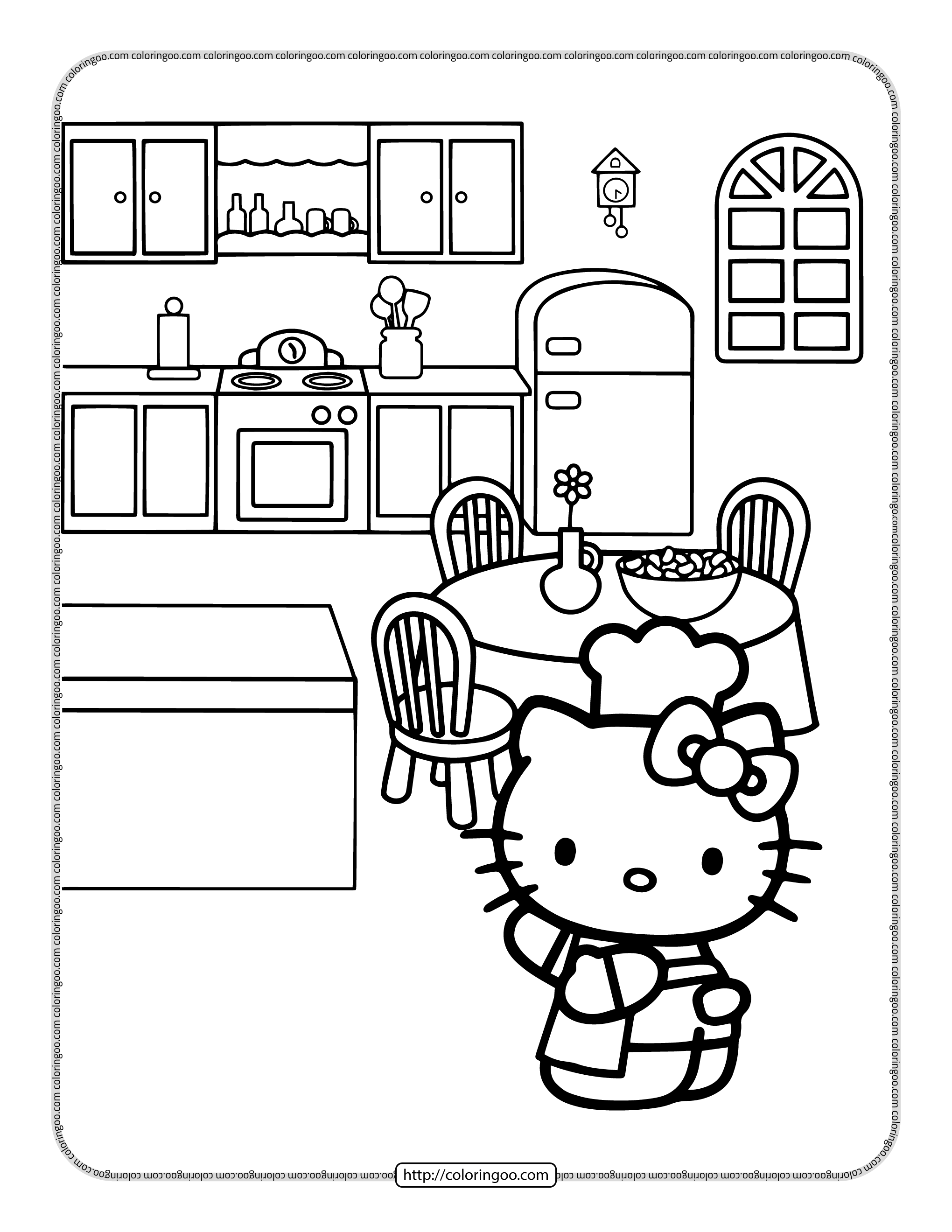 hello kitty in the restaurant coloring page
