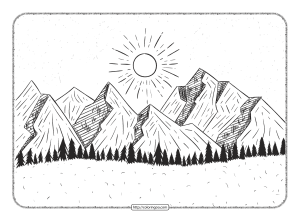 mountains behind the forest coloring page