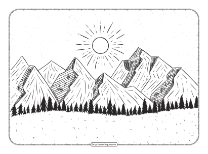 mountains behind the forest coloring page