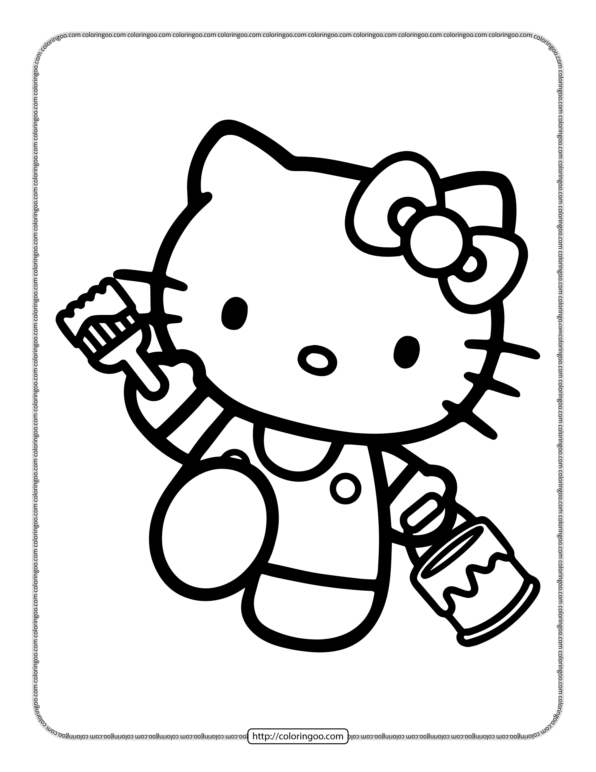 painter hello kitty pdf coloring sheet
