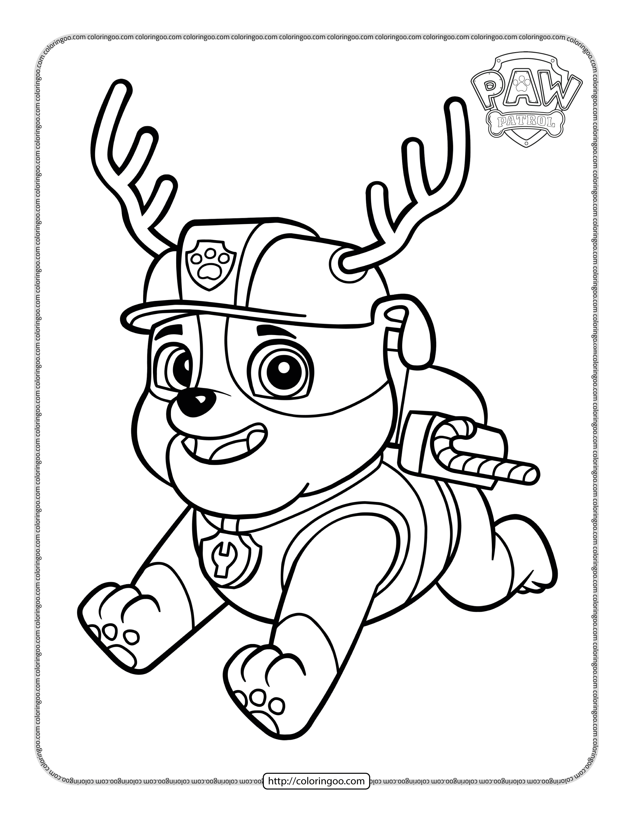 rubble with reindeer antlers coloring page