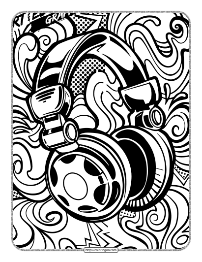 free headphone graffiti coloring sheet