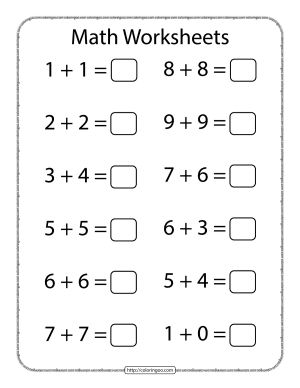 Math Addition Worksheet for Kindergarten