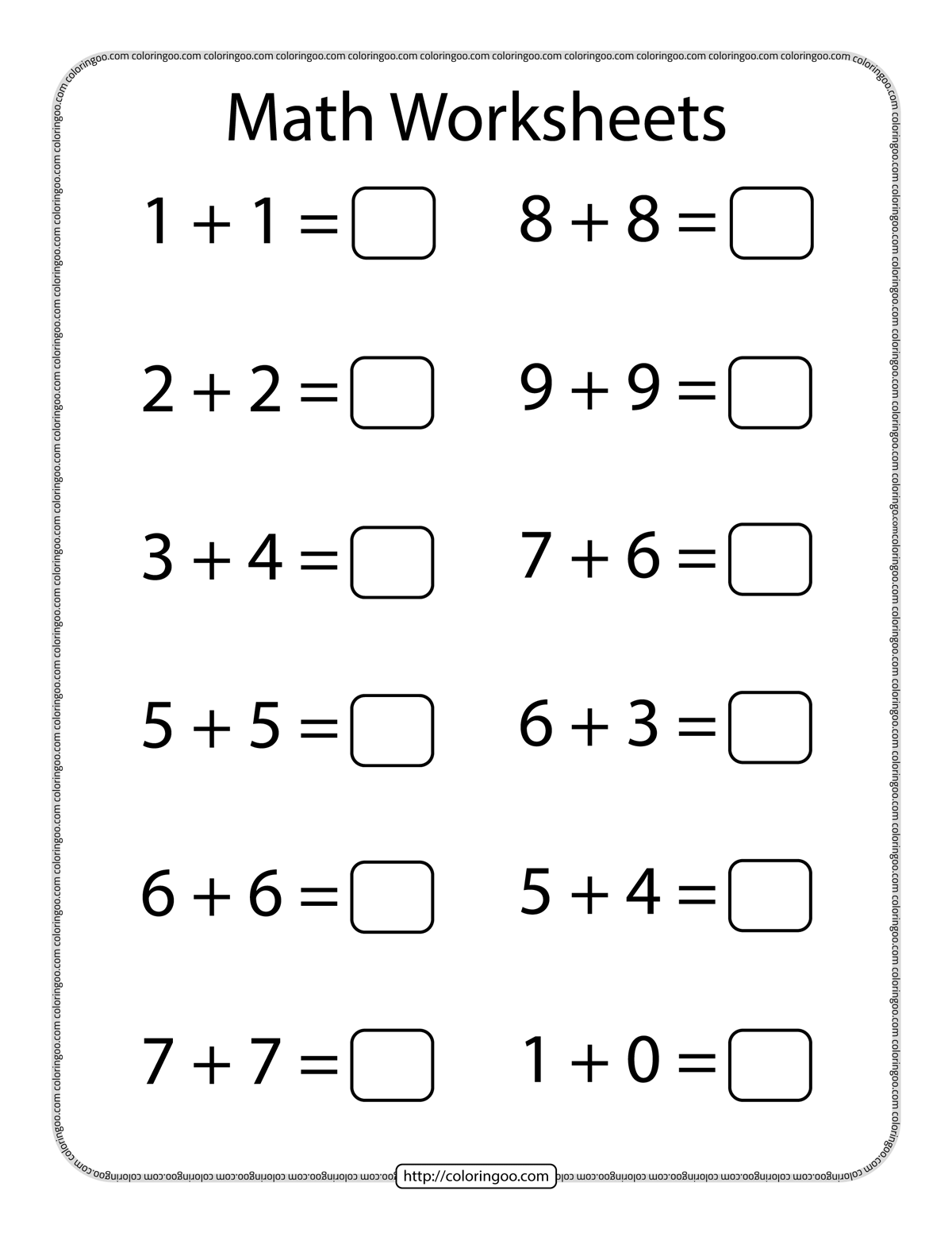 math addition worksheet for kindergarten