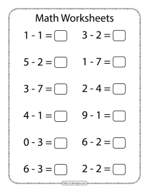 math subtraction worksheet for kindergarten