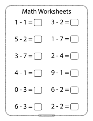 math subtraction worksheet for kindergarten