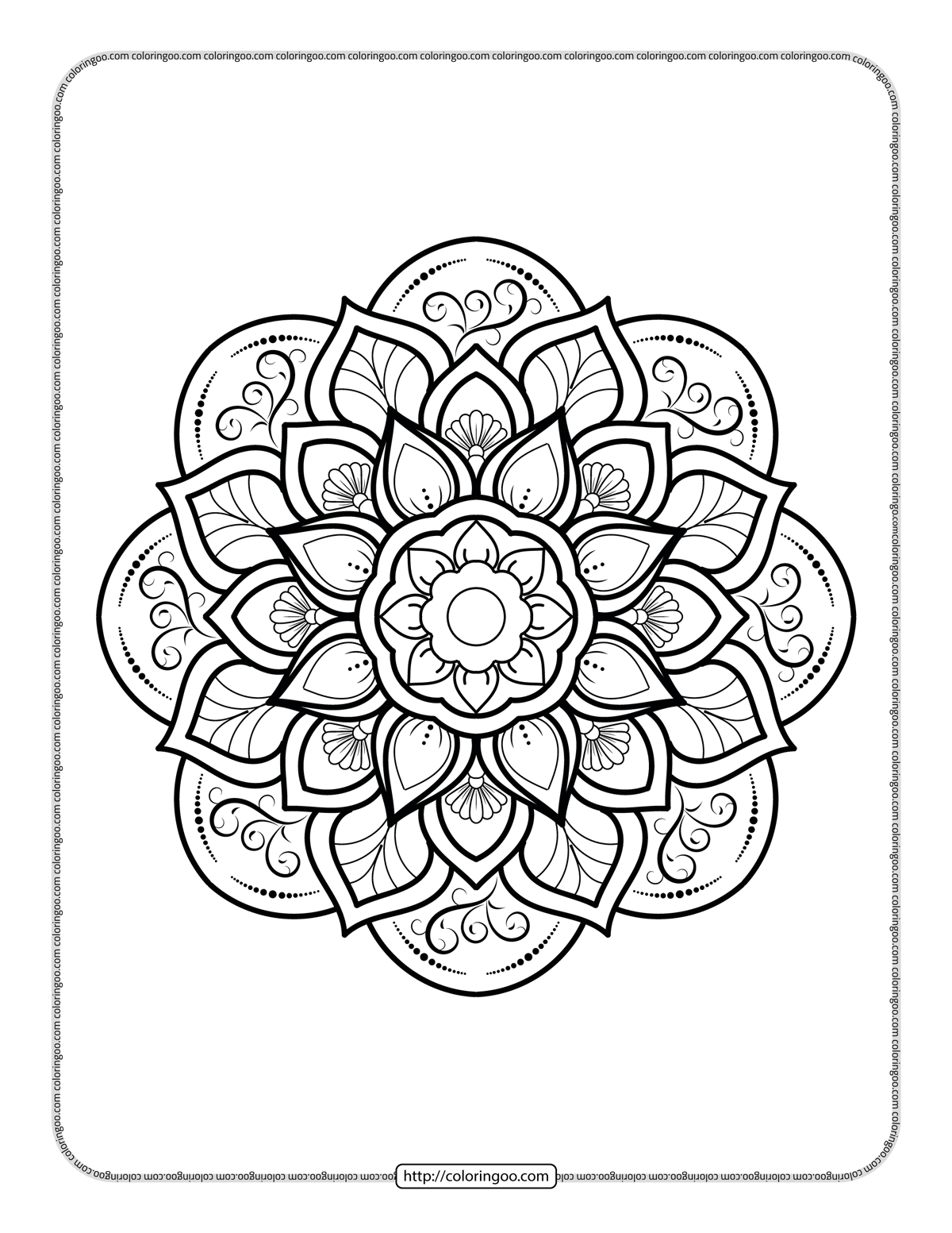 circular flower mandala coloring sheet