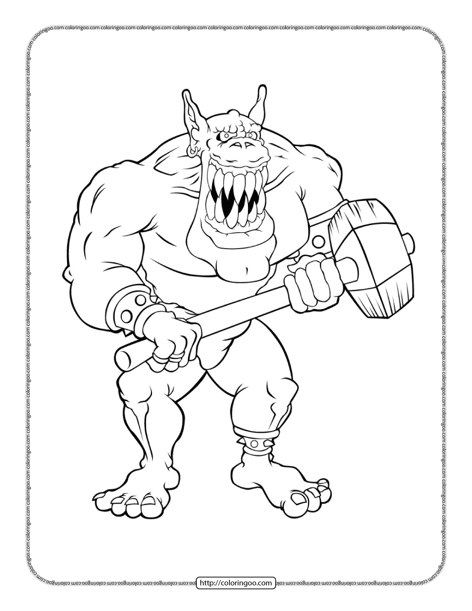 monster with hammer coloring page