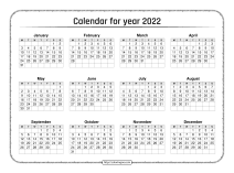 printable calendar for year 2022 pdf