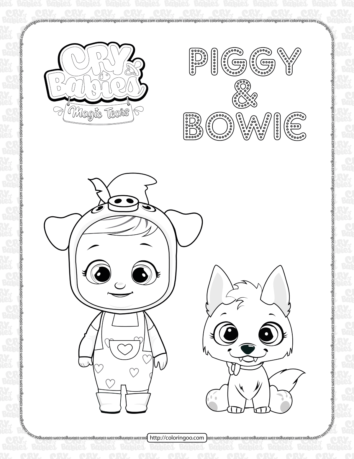 printable cry babies piggy bowie coloring sheet