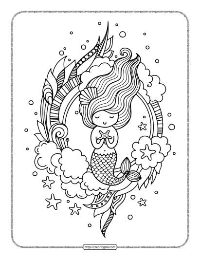 cute mermaid with starfish coloring page