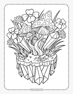 printable crystal mushrooms coloring page