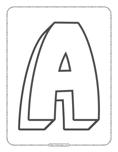 3d alphabet letter a coloring page