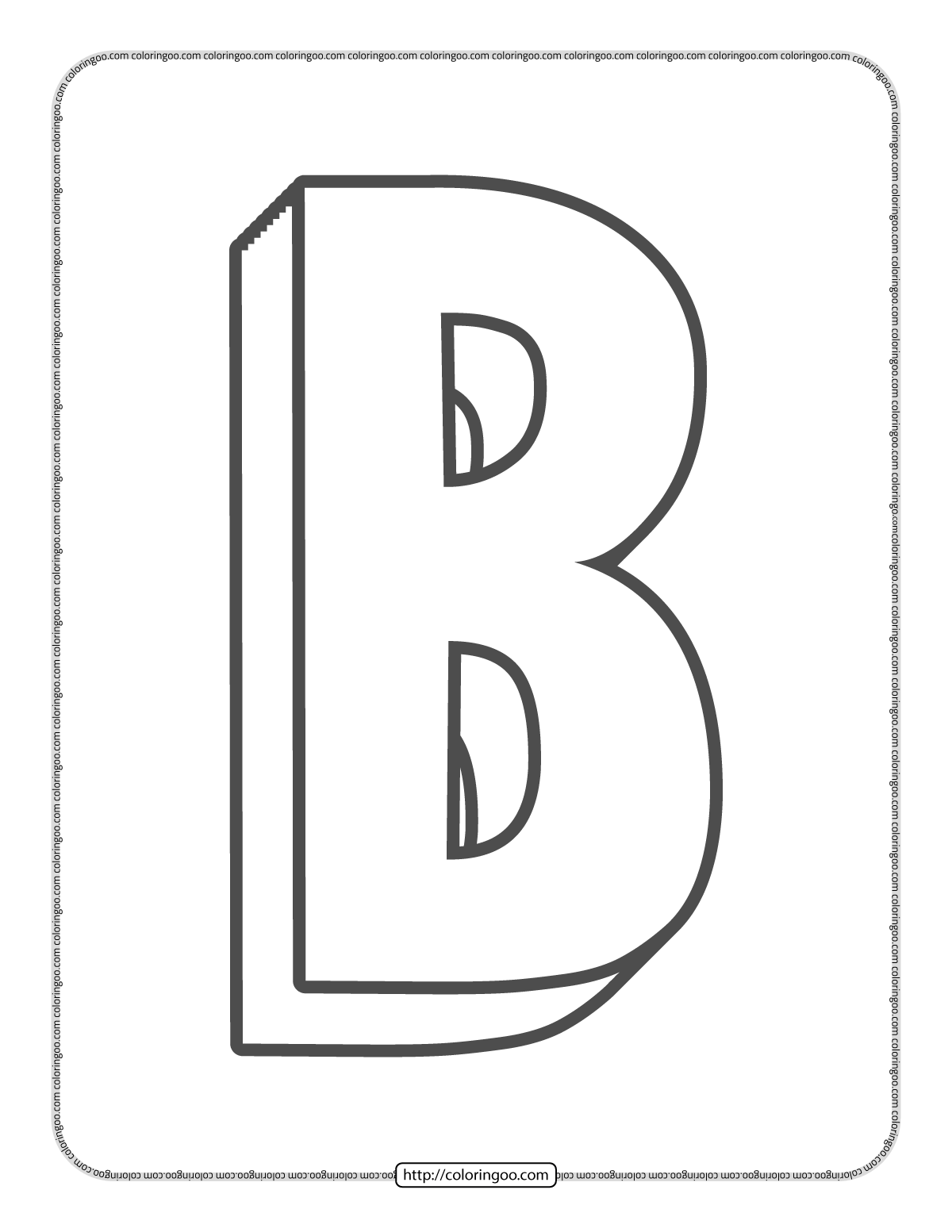 3d alphabet letter b coloring page