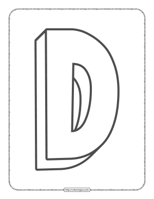 3D Alphabet Letter D Coloring Page