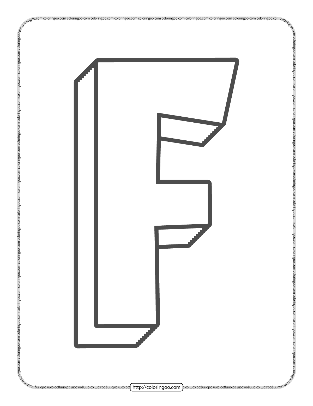 3d alphabet letter f coloring page