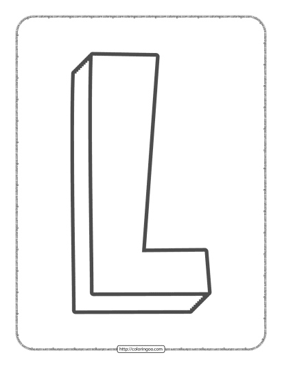 3d alphabet letter l coloring page