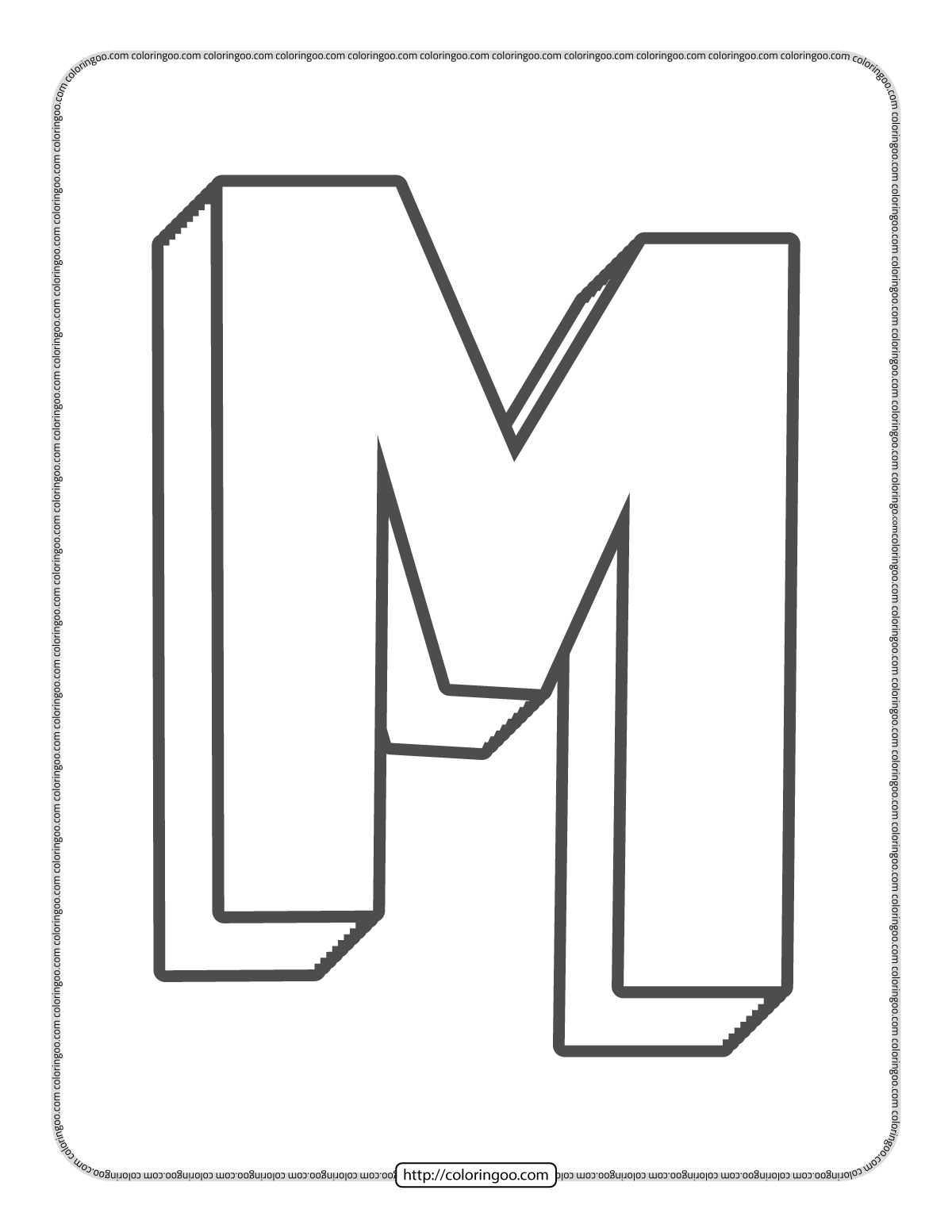 3d alphabet letter m coloring page