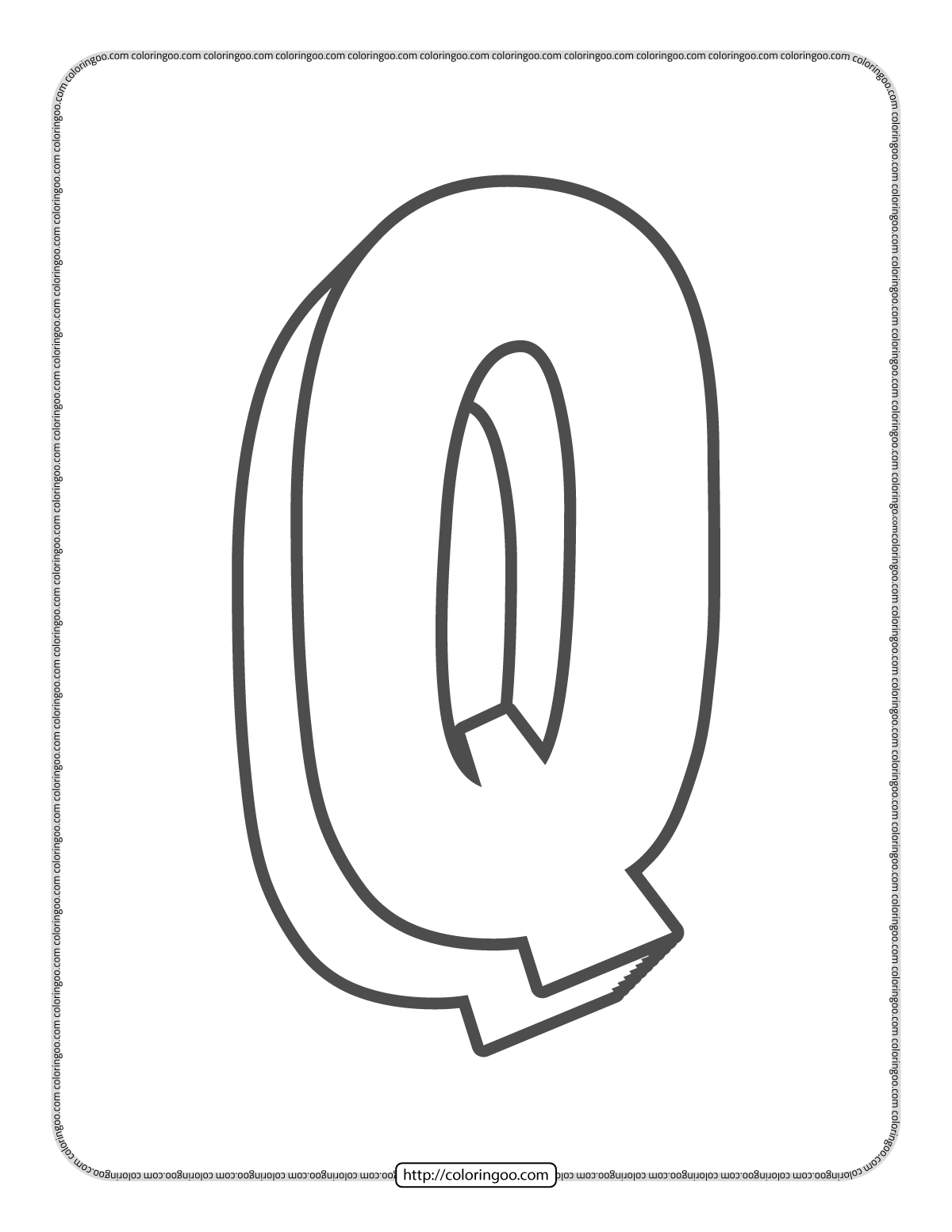 3d alphabet letter q coloring page