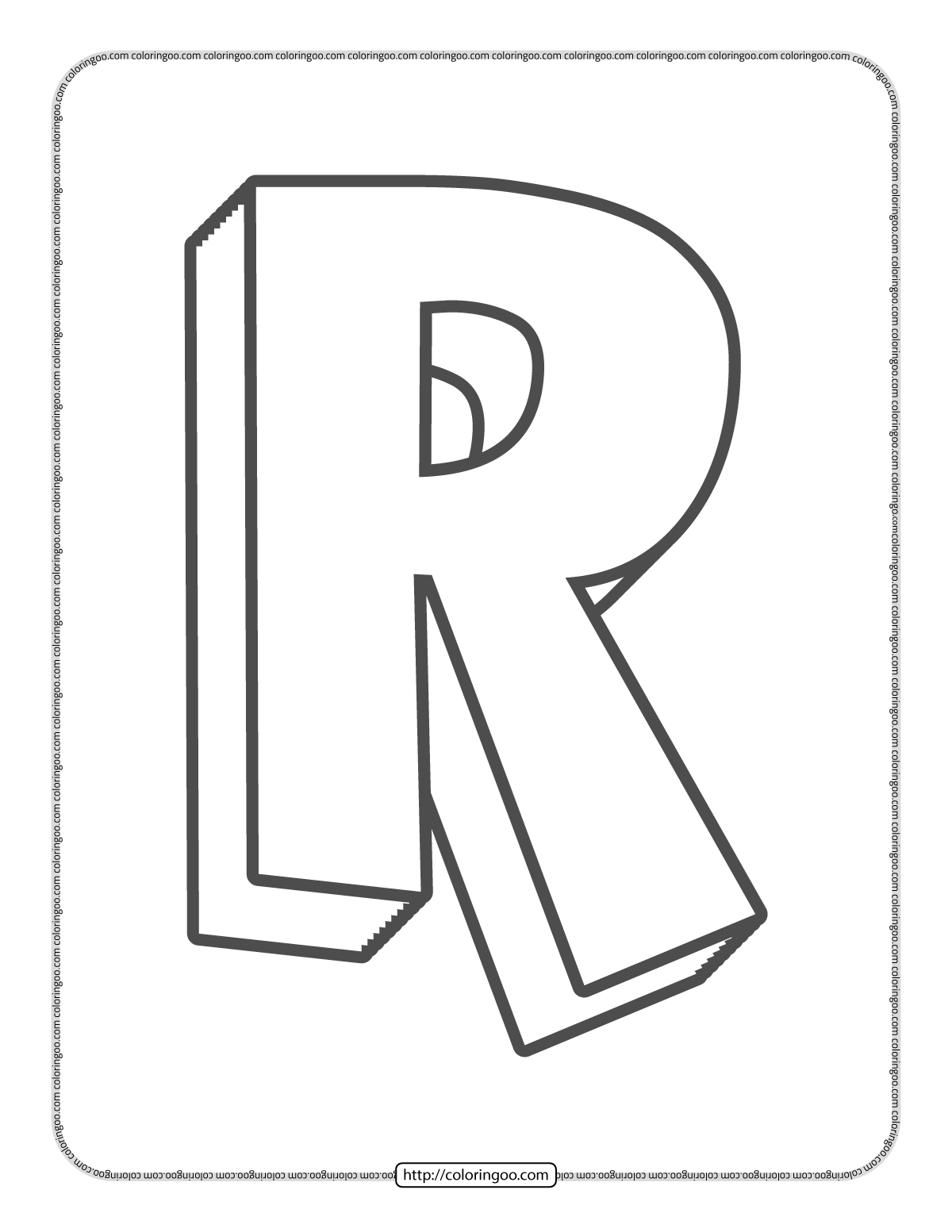 3d alphabet letter r coloring page