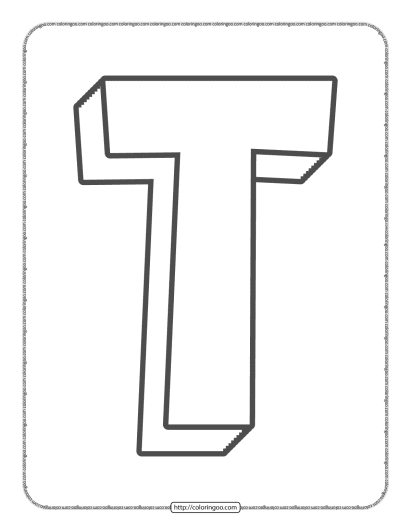 3d alphabet letter t coloring page