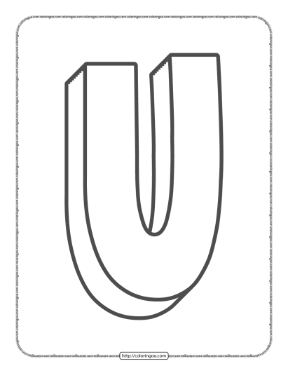 3d alphabet letter u coloring page