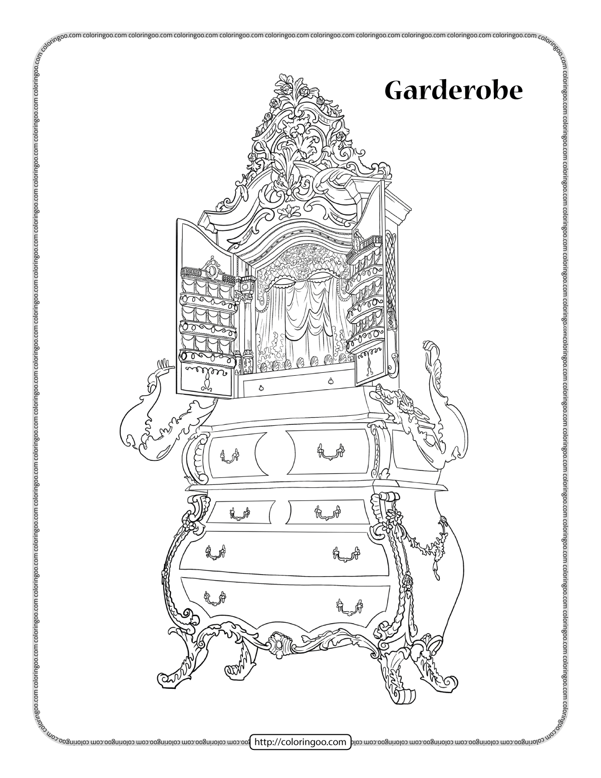 beauty and the beast garderobe coloring page