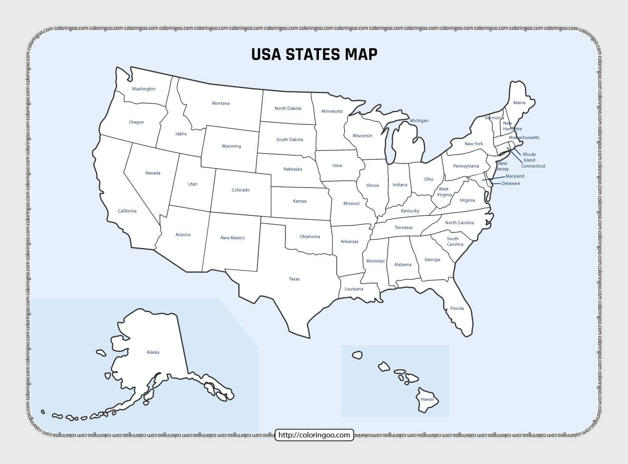 usa stated pdf outline map