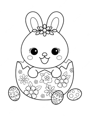sweet easter bunny in egg coloring page