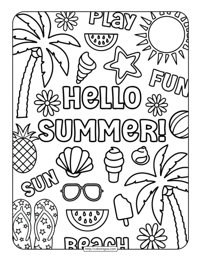 Hello Summer Coloring Sheet